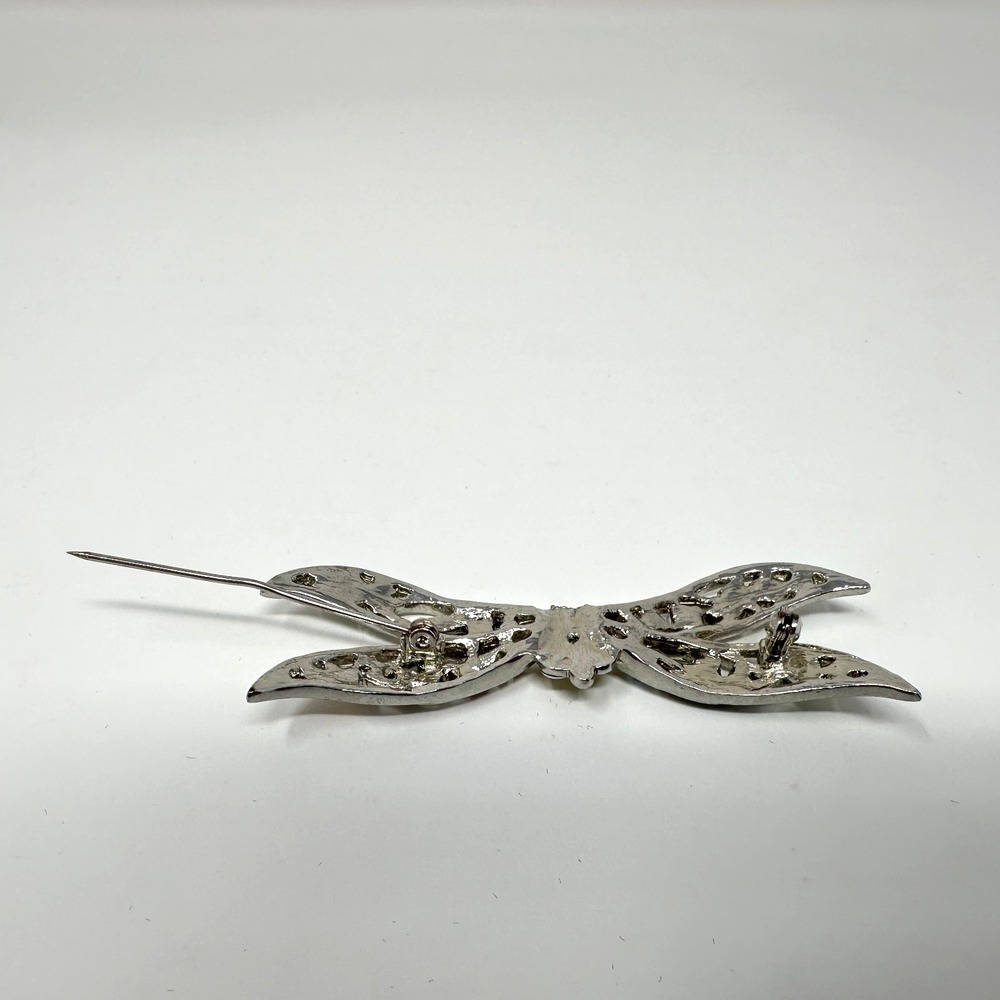 Vintage Dragonfly Brooch Aurora Borealis Rhinestone Art Glass Silver Tone - Picture 9 of 10